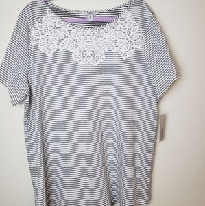 NWT Croft&Barrow Black&White Stripe Crochet Top 1X